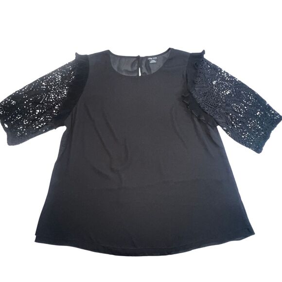 City Chic Blouse Womens 22 Black Boho Cottagecore Crochet Fairy Whimsy Goth Top - Picture 3 of 10